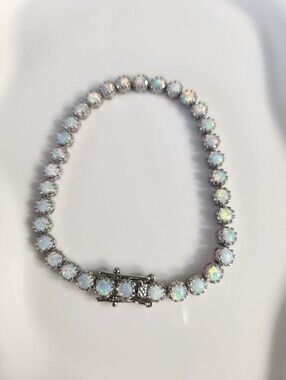 18k White Gold Plated Opal Bracelet